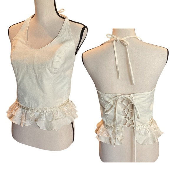 Mexico Lindo Creamy White Halter Tie Cotton Corset Top, Medium Romantic Coquette - Picture 1 of 10